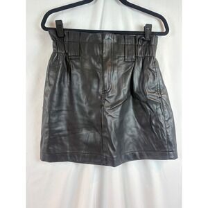 Black Faux Leather Paperbag Waist Mini Skirt Women's Size Medium 100% Polyester